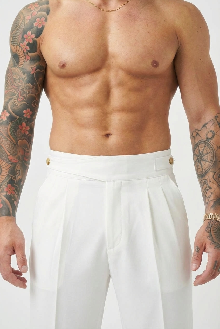 Léandre - Pantalon Taille Haute - Blanc